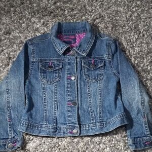 Kids Wonderkids Blue Denim Jacket with Pink Details Size 5T Girl